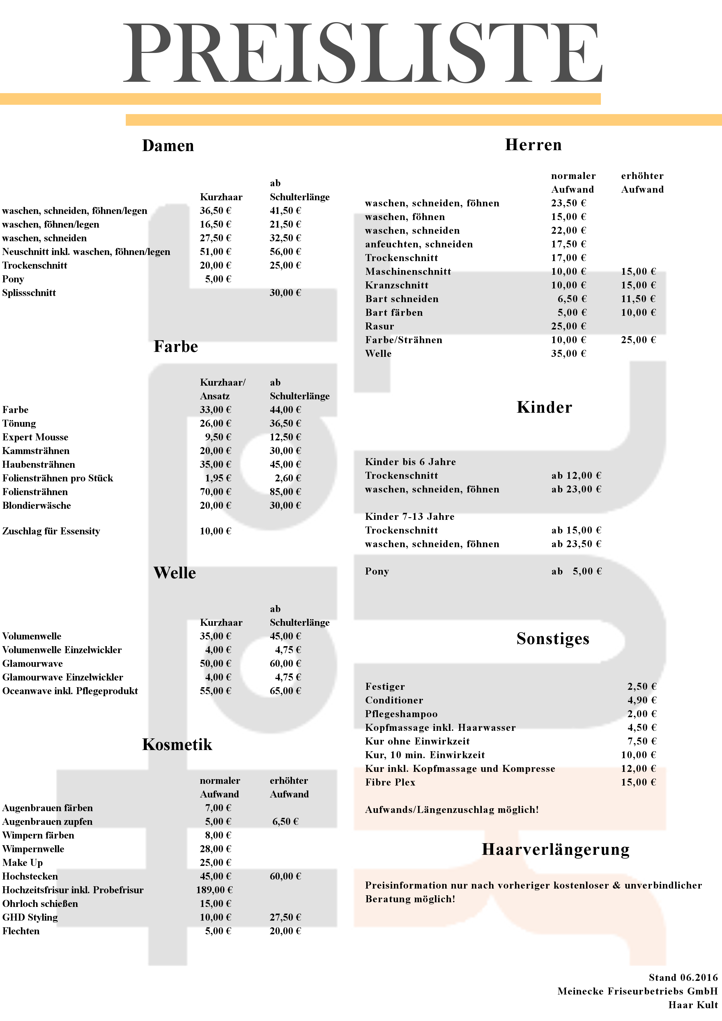 Preisliste Meinecke Friseurbetriebs GmbH
